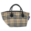 BURBERRY Nova Check Blue Label Hand Bag Nylon Beige Silver Auth kk530-1