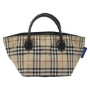 BURBERRY Nova Check Blue Label Hand Bag Nylon Beige Silver Auth kk530-13