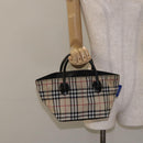 BURBERRY Nova Check Blue Label Hand Bag Nylon Beige Silver Auth kk530-20