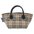 BURBERRY Nova Check Blue Label Hand Bag Nylon Beige Silver Auth kk530-2