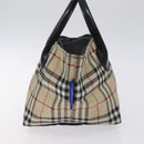 BURBERRY Nova Check Blue Label Hand Bag Nylon Beige Silver Auth kk530-3