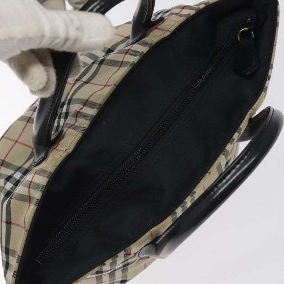 BURBERRY Nova Check Blue Label Hand Bag Nylon Beige Silver Auth kk530