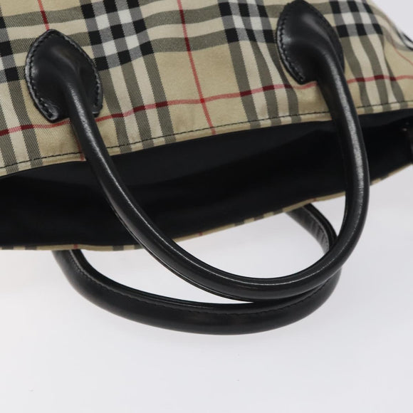 BURBERRY Nova Check Blue Label Hand Bag Nylon Beige Silver Auth kk530