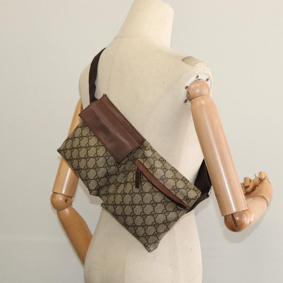 GUCCI GG Supreme Waist bag PVC Beige Silver 28566 Auth kk532