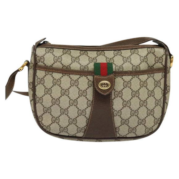 GUCCI GG Supreme Web Sherry Line Shoulder Bag PVC Beige 89 02 032 Auth kk533