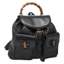 GUCCI Bamboo Backpack Leather Black Gold 003 2058 0030 Auth kk534-1