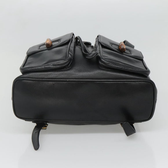 GUCCI Bamboo Backpack Leather Black Gold 003 2058 0030 Auth kk534