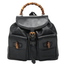 GUCCI Bamboo Backpack Leather Black Gold 003 2058 0030 Auth kk534-13