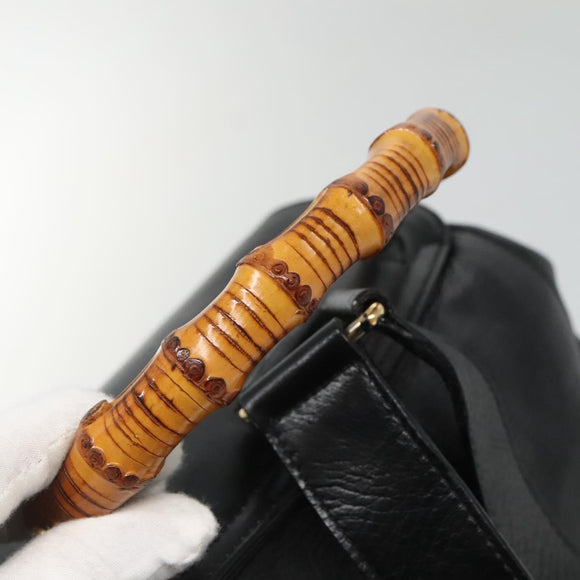 GUCCI Bamboo Backpack Leather Black Gold 003 2058 0030 Auth kk534