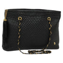 BALLY Chain Shoulder Bag Leather Black Gold Auth kk542-1