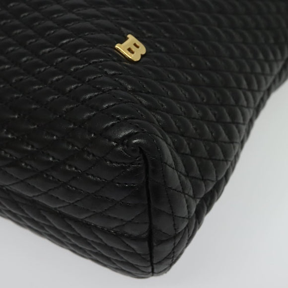 BALLY Chain Shoulder Bag Leather Black Gold Auth kk542