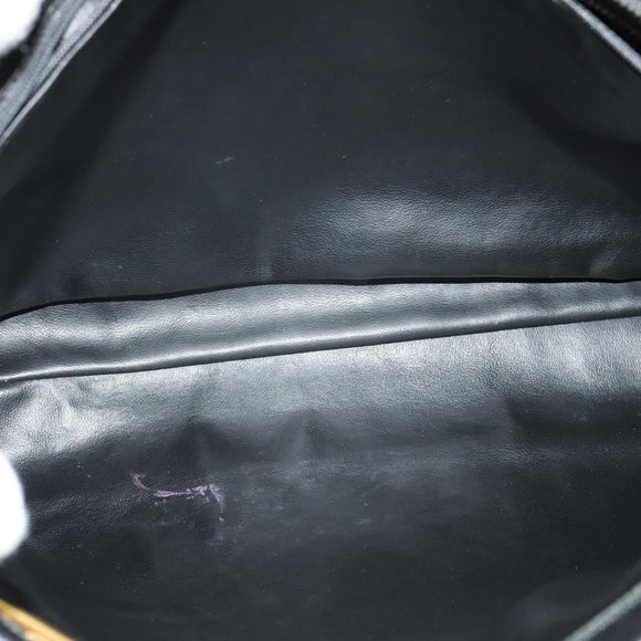 BALLY Chain Shoulder Bag Leather Black Gold Auth kk542