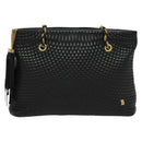 BALLY Chain Shoulder Bag Leather Black Gold Auth kk542-13