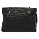 BALLY Chain Shoulder Bag Leather Black Gold Auth kk542-2