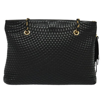 BALLY Chain Shoulder Bag Leather Black Gold Auth kk542 - 0