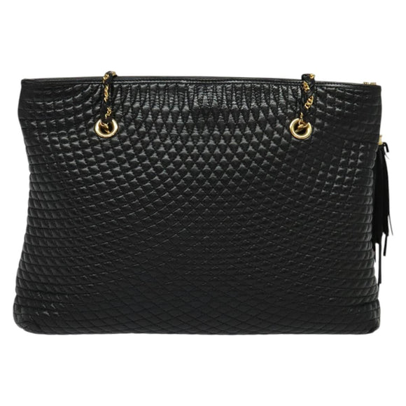 BALLY Chain Shoulder Bag Leather Black Gold Auth kk542