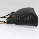 BALLY Chain Shoulder Bag Leather Black Gold Auth kk542-3