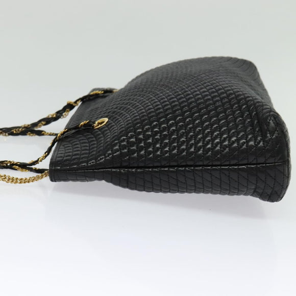 BALLY Chain Shoulder Bag Leather Black Gold Auth kk542