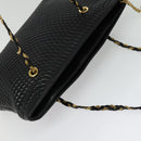 BALLY Chain Shoulder Bag Leather Black Gold Auth kk542-6