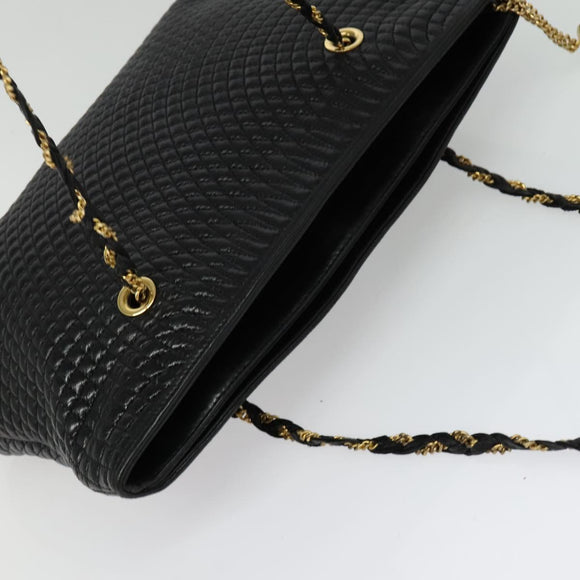 BALLY Chain Shoulder Bag Leather Black Gold Auth kk542