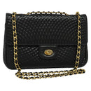 BALLY Chain Shoulder Bag Leather Black Gold Auth kk543-1