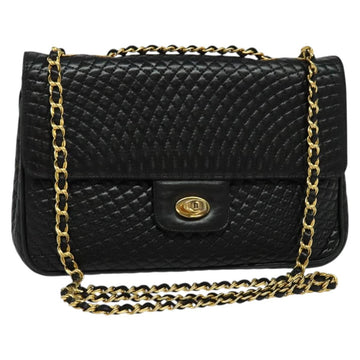 BALLY Chain Shoulder Bag Leather Black Gold Auth kk543