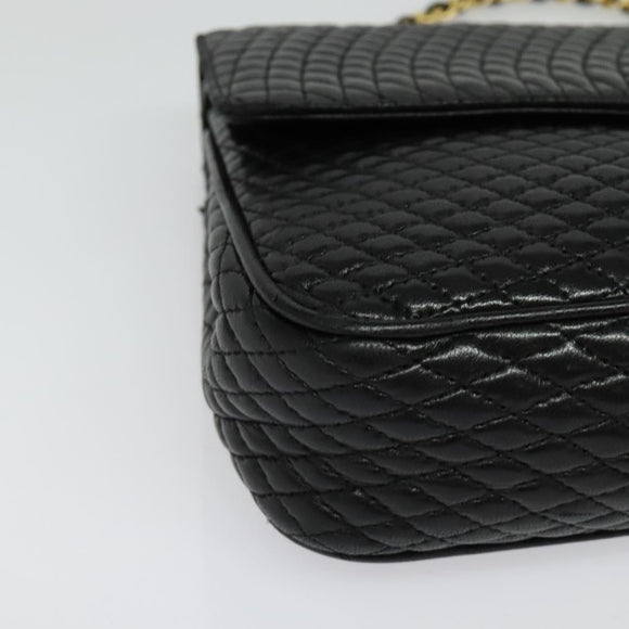 BALLY Chain Shoulder Bag Leather Black Gold Auth kk543