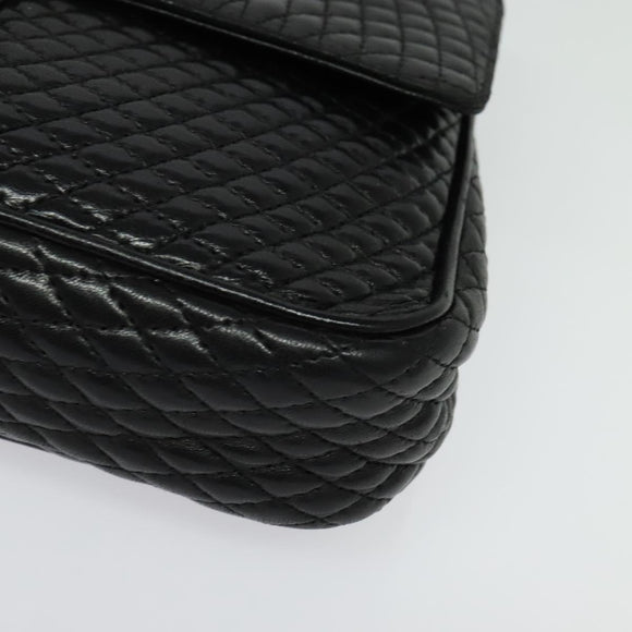 BALLY Chain Shoulder Bag Leather Black Gold Auth kk543