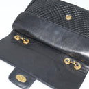 BALLY Chain Shoulder Bag Leather Black Gold Auth kk543-11