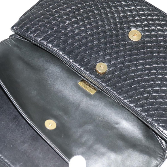 BALLY Chain Shoulder Bag Leather Black Gold Auth kk543