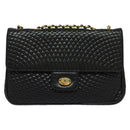 BALLY Chain Shoulder Bag Leather Black Gold Auth kk543-13