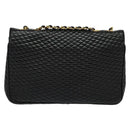 BALLY Chain Shoulder Bag Leather Black Gold Auth kk543-2