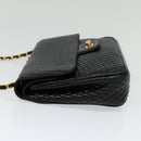 BALLY Chain Shoulder Bag Leather Black Gold Auth kk543-3