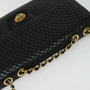 BALLY Chain Shoulder Bag Leather Black Gold Auth kk543-6