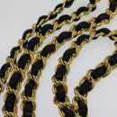 BALLY Chain Shoulder Bag Leather Black Gold Auth kk543-8