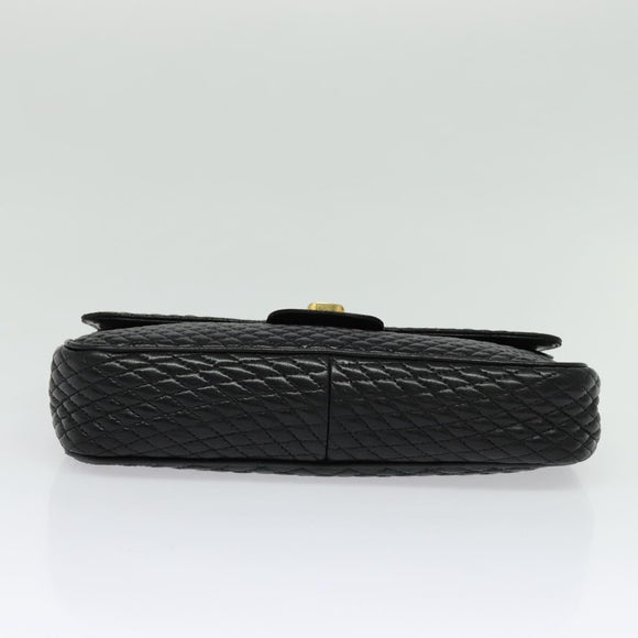 BALLY Chain Shoulder Bag Leather Black Gold Auth kk543