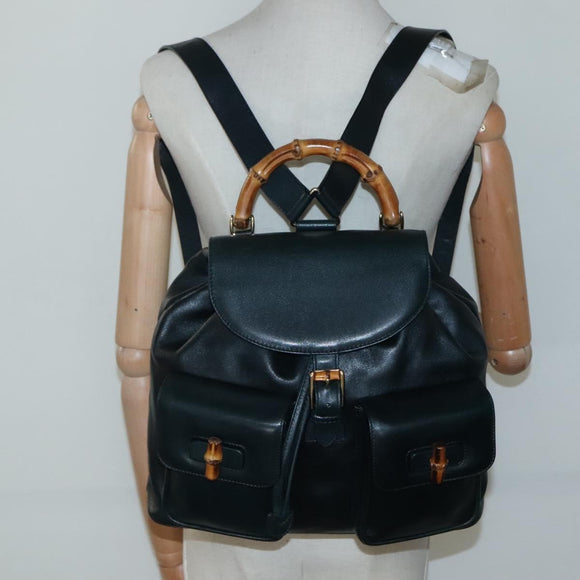 GUCCI Bamboo Backpack Leather Green Gold 003 2058 0016 Auth kk545