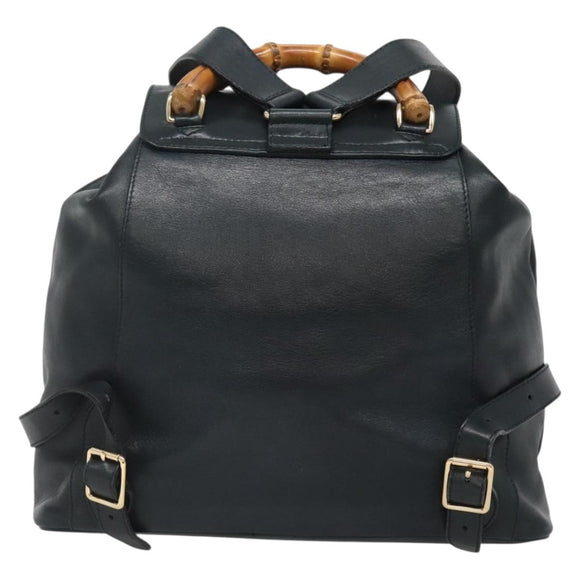 GUCCI Bamboo Backpack Leather Green Gold 003 2058 0016 Auth kk545