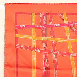 HERMES Carre 45 Scarf Silk Red Auth kk548 - 0