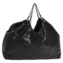 CHANEL Chain Shoulder Bag Coated Canvas Silver Black CC Auth kk553-1