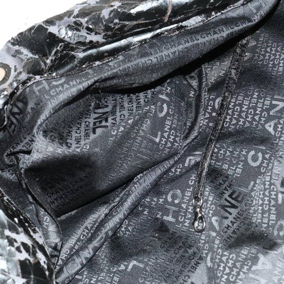 CHANEL Chain Shoulder Bag Coated Canvas Silver Black CC Auth kk553