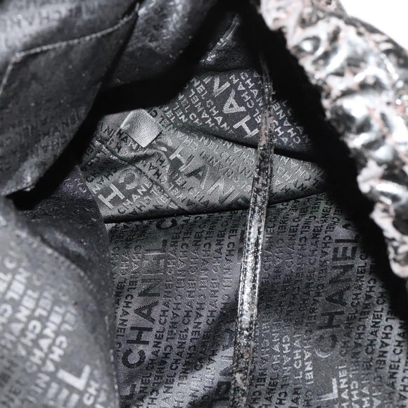 CHANEL Chain Shoulder Bag Coated Canvas Silver Black CC Auth kk553