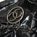 CHANEL Chain Shoulder Bag Coated Canvas Silver Black CC Auth kk553-9