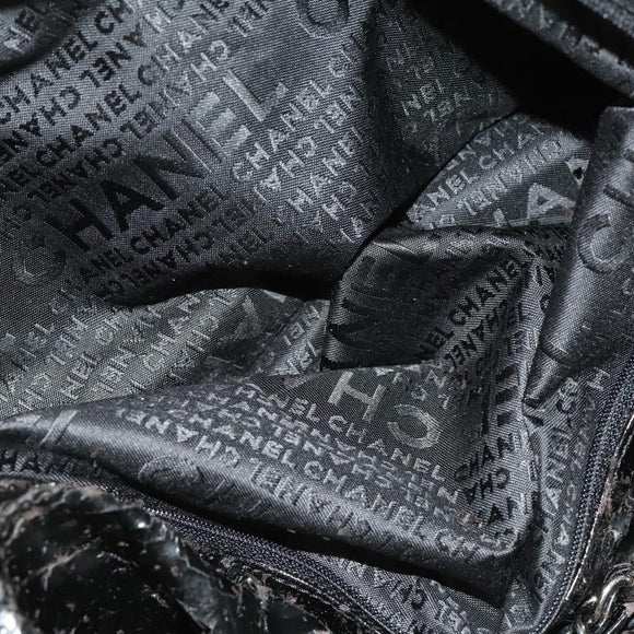 CHANEL Chain Shoulder Bag Coated Canvas Silver Black CC Auth kk553