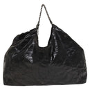 CHANEL Chain Shoulder Bag Coated Canvas Silver Black CC Auth kk553-13