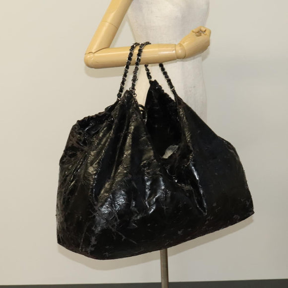 CHANEL Chain Shoulder Bag Coated Canvas Silver Black CC Auth kk553