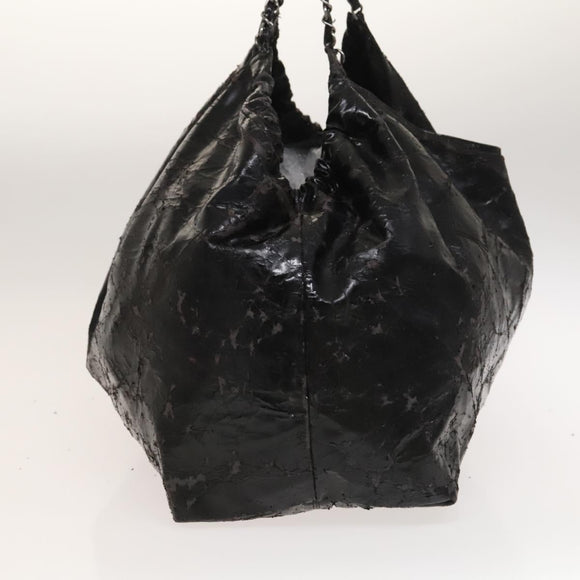 CHANEL Chain Shoulder Bag Coated Canvas Silver Black CC Auth kk553