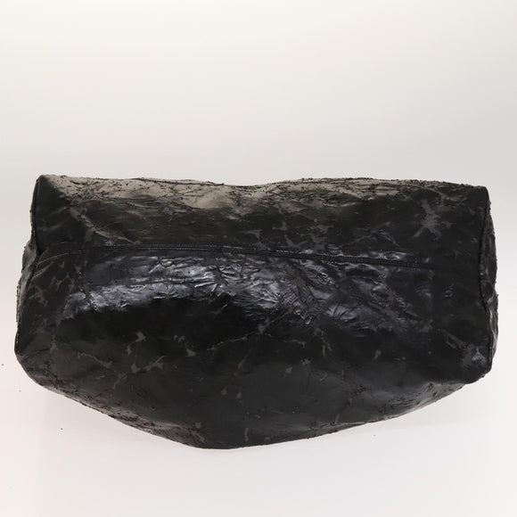 CHANEL Chain Shoulder Bag Coated Canvas Silver Black CC Auth kk553