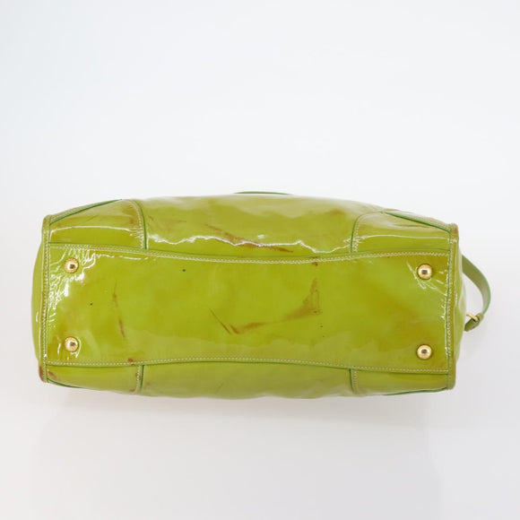 PRADA Hand Bag Enamel 2way Green Gold Auth kk555