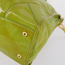 PRADA Hand Bag Enamel 2way Green Gold Auth kk555-16